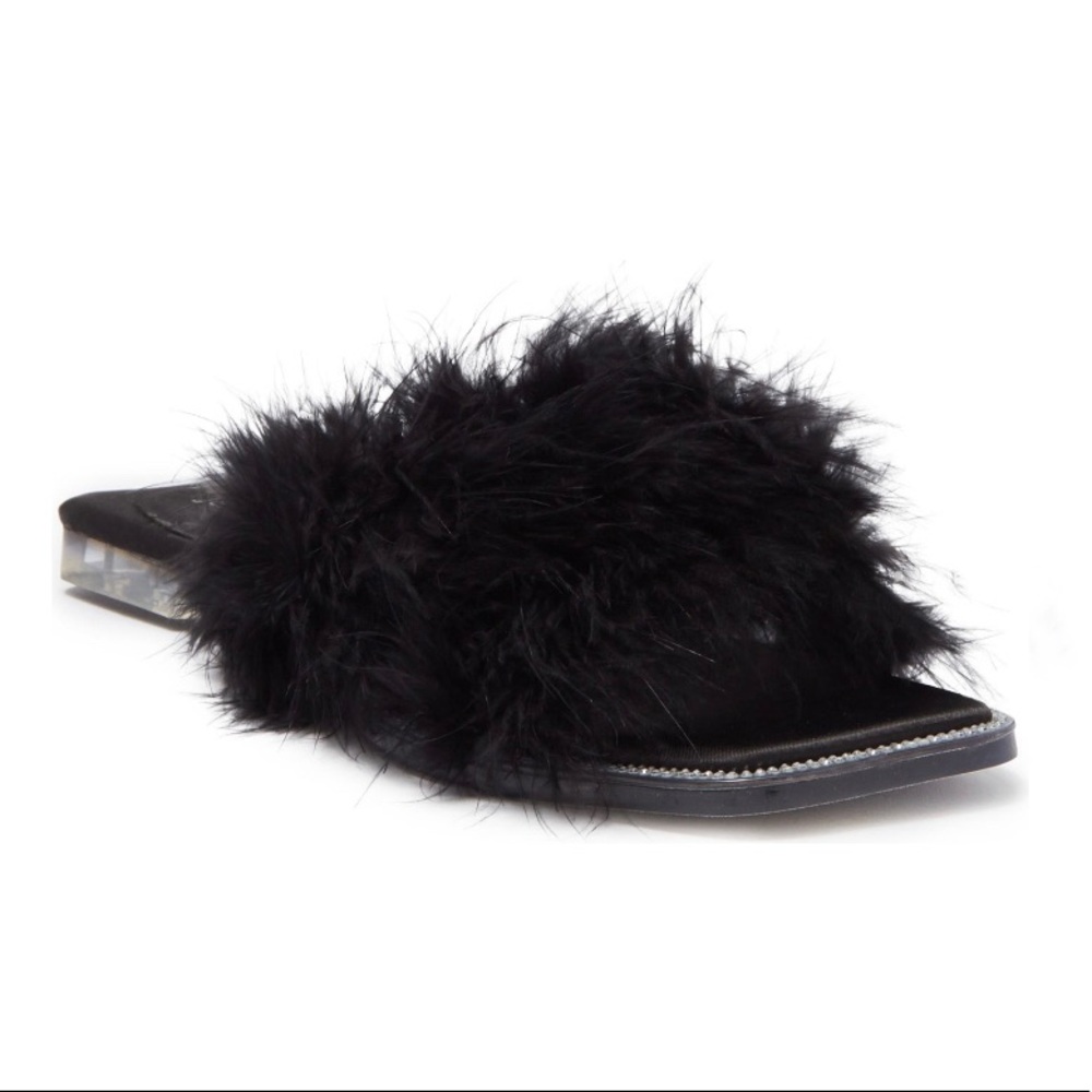 Jeffrey Campbell Black Acelynn Faux Fur Slide Sandal Size 5.5